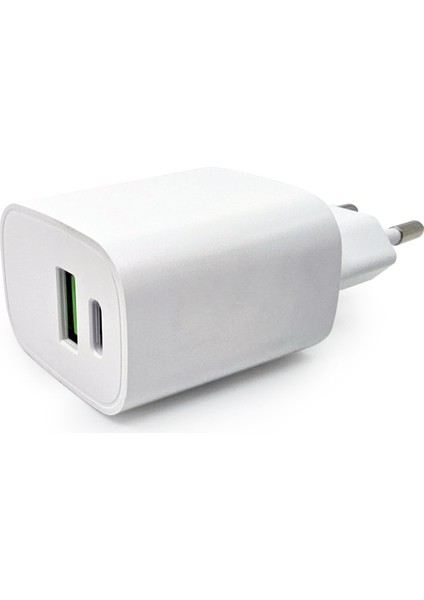 YX-202T 20W PD TYPE-C & USB Şarj Cihazı iPhone Uyumlu Şarj Adaptörü DCA1002 Beyaz