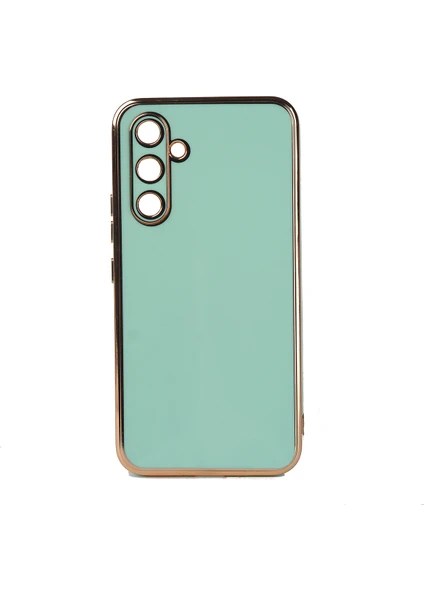 Case 4U Samsung Galaxy A14 Uyumlu Kılıf Kamera Korumalı Parlak Gold Kenarlı Yumuşak Silikon Kapak Bark Açık Yeşil