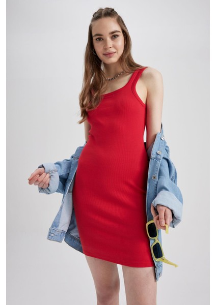 Coool Bodycon Basic Fitilli Kaşkorse Mini Askılı Elbise A0732AX23SM