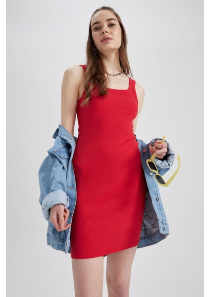 Coool Bodycon Basic Fitilli Kaşkorse Mini Askılı Elbise A0732AX23SM