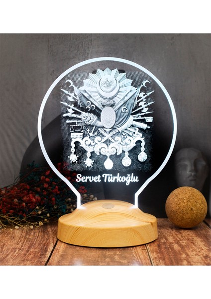 Baba Hediyesi Kişiye Özel Osmanlı Tuğrası Led Lamba, Tuğra Masa Lambası