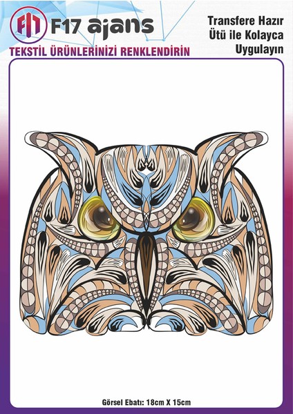 Ütü ile Yapışan Tekstil Baskı Görseli Etnik Baykuş