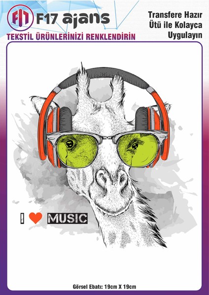 Ütü ile Yapışan Tekstil Baskı Görseli I Love Music
