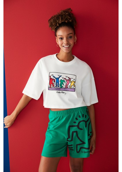 Joyful Tişört Pijama Üstü-Keith Haring Koleksiyonu