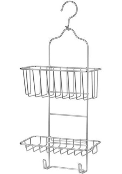 Duş Sepeti 2li Meridyendukkan Çinko Kaplama 24X53 cm Çelik, Galvanizli, Banyo Duvar Rafı Duş