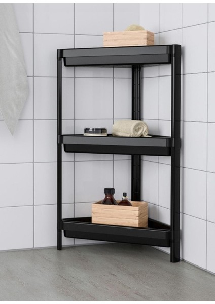 Ahir Ticaret Üçgen Raf Ünitesi 3 Katlı Siyah Köşe Banyo Rafı Düzenleyici modelleri