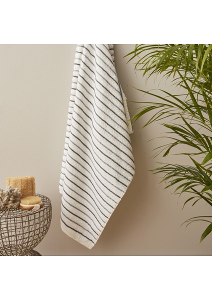 Young Denim Blue Striped Banyo Havlusu 85x150 cm Beyaz