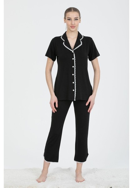 Kadın Kısa Kollu Boy Düğmeli Pijama Takımı 24243
