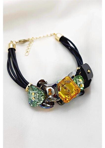 Swarovski Taşlı Deri Bileklik