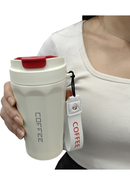 Komple 304 L Çelik Beyaz 410 ml Kahve El Termos Mug CIN398BY