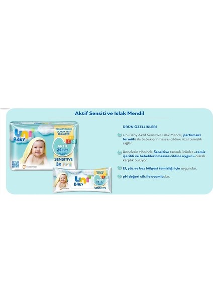Aktif Sensitive Bebek Islak Mendil 24+ Ay 3X52 Adet