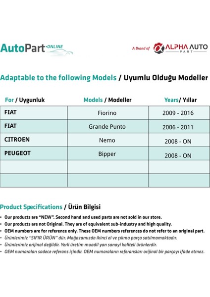 Alpha Auto Part Citroen Nemo Için Ön Cam Kriko Plastiği-Sol