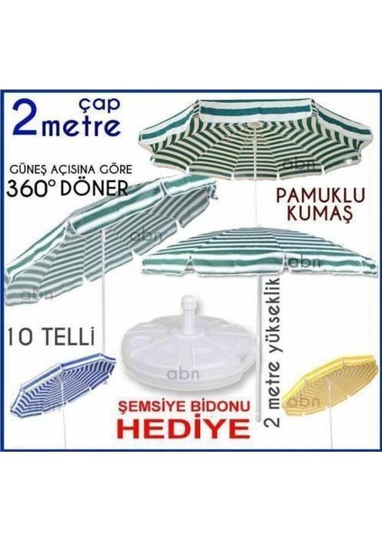 Pamuklu Kumaş Büyük Boy Açı Verilen 2 mt Şemsiye Su Bidonu Beraber Bahçe,balkon,teras,plaj Şemsiyesi