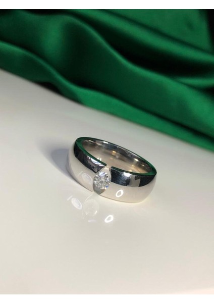 Alman Şipan Model Alyans Star Kesim Taş 925 Ayar Gümüş Beyaz Renk Yüzük Sarı,roze Renk Seçeneği