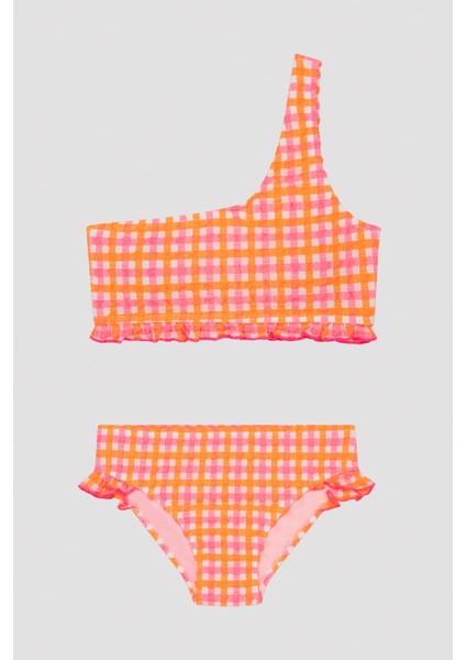 Genç Kız Renkli Kareli Tek Omuz Bikini Takımı modelleri