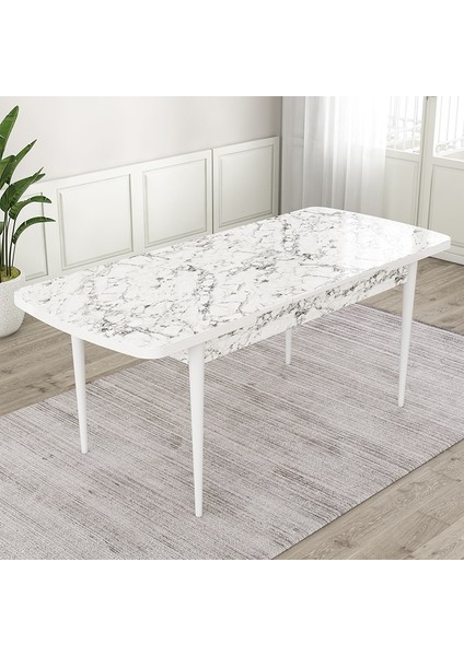 Concept Roz Serisi 80X132 Mdf Açılabilir Beyaz Mermer Desen Mutfak Masası Takımı 4 Sandalye 1 Becnh
