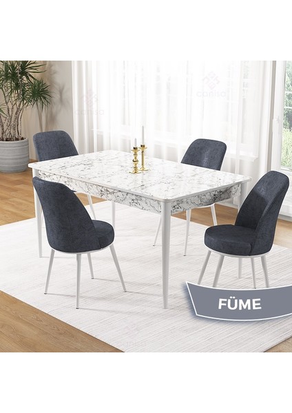 Concept Pir Serisi 80X130 Sabit Beyaz Mermer Desen Mutfak Masa Takımı ve 4 Sandalye