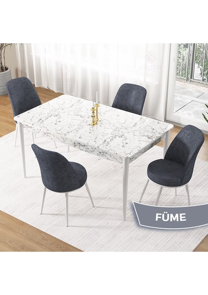 Concept Pir Serisi 80X130 Sabit Beyaz Mermer Desen Mutfak Masa Takımı ve 4 Sandalye