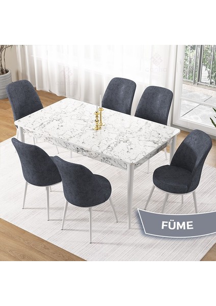 Concept Pir Serisi 80X130 Sabit Beyaz Mermer Desen Mutfak Masa Takımı ve 6 Sandalye fiyatları