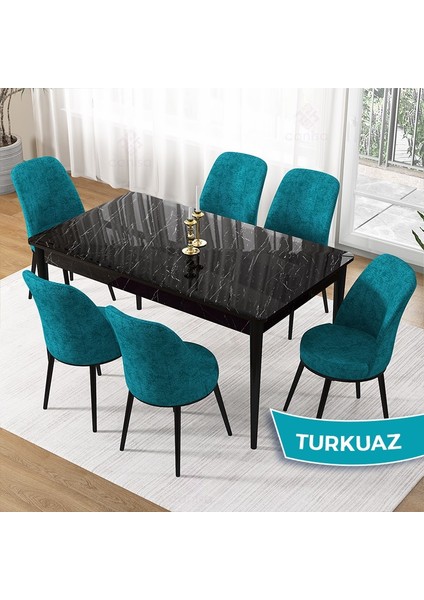 Pir Serisi, 80X130 Sabit Siyah Mermer Desen Mutfak Masa Takımı ve 6 Sandalye fiyatları