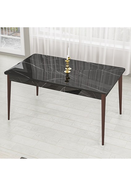 Pir Serisi 80X130 Sabit Siyah Mermer Desen Kahve Ayak Mutfak Masa Takımı ve 6 Sandalye modelleri