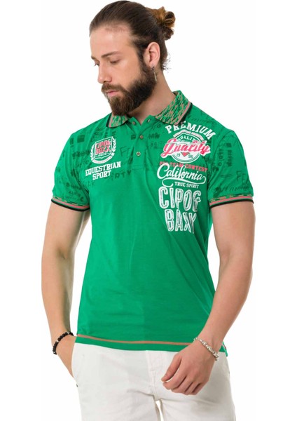 CT738 Yeşil Desenli Polo Yaka Tişört