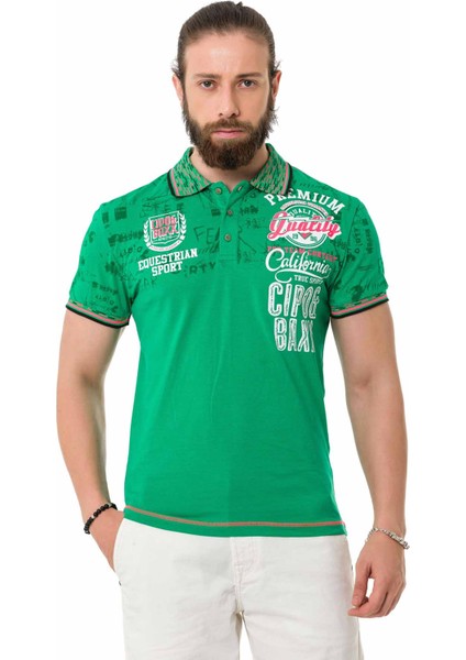 CT738 Yeşil Desenli Polo Yaka Tişört fiyatları