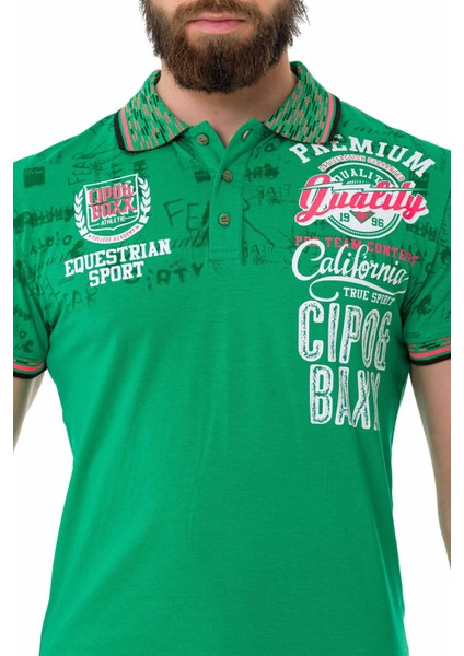 CT738 Yeşil Desenli Polo Yaka Tişört modelleri