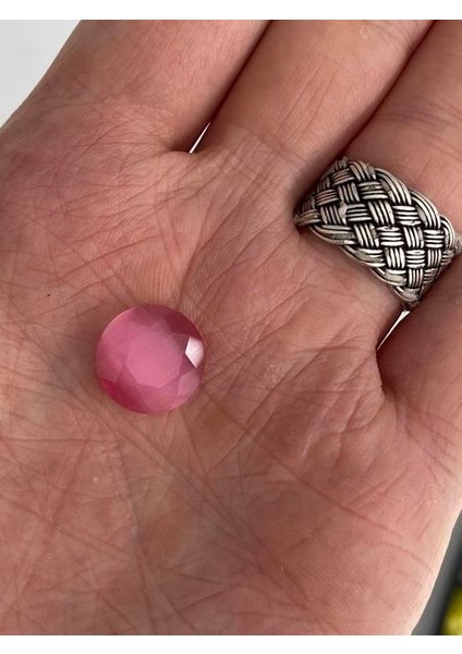 Faset Kesim Kedi Gözü Taş 14MM Pembe 1 Adet