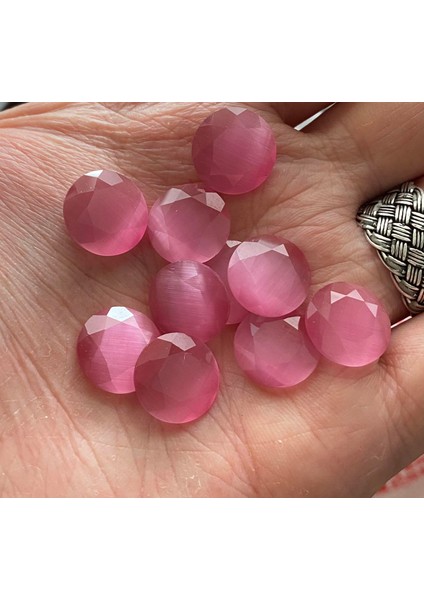 Faset Kesim Kedi Gözü Taş 14MM Pembe 1 Adet
