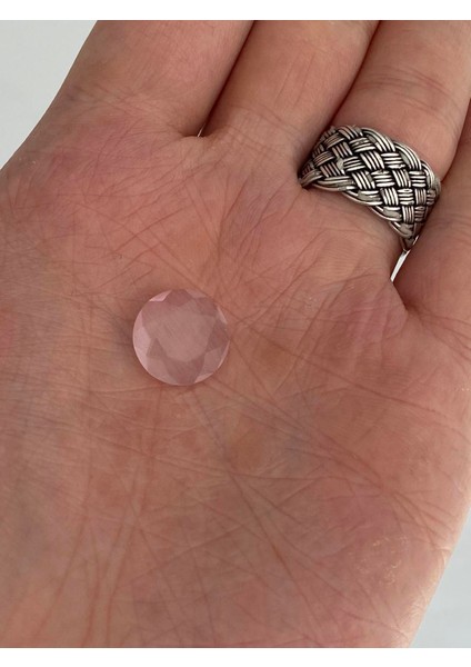 Faset Kesim Kedi Gözü Taş 14MM Pudra Pembe 1 Adet