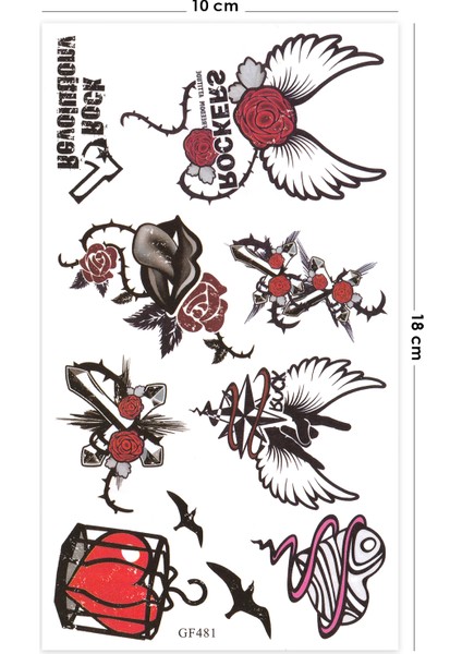 Rock Forever Kalp ve Kanatlı Unisex Geçici Dövme