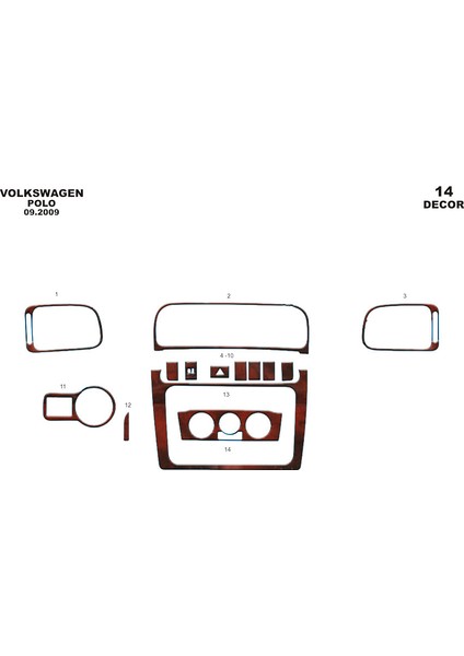 Meriç® Volkswagen Polo Ön Torpido Kaplama Maun 14 Parça 2009-2015 fiyatları