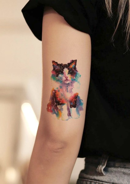 Renkli Pisicik Geçici Kedi Dövmesi
