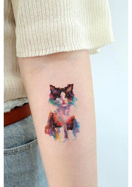 Renkli Pisicik Geçici Kedi Dövmesi