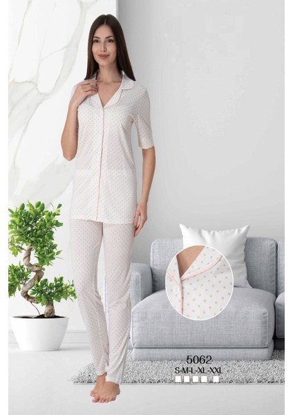 Pembe Önden Düğmeli Pijama Takımı