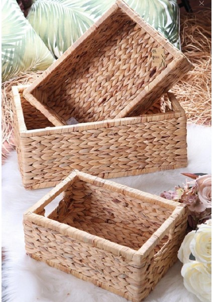 Dikdörtgen Örme Hasır Sele Düzenleyici Sepet 3`lü Set