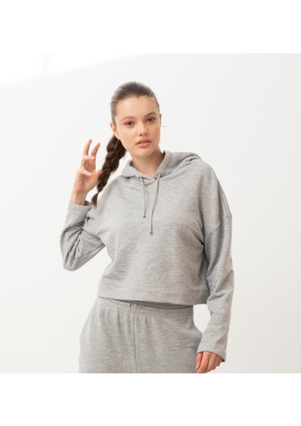 Bolthor Kapüşonlu Crop Sweatshirt Açık Gri Melanj fiyatları