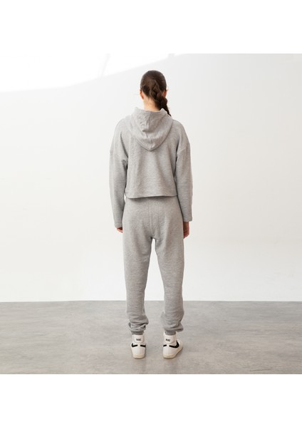 Bolthor Kapüşonlu Crop Sweatshirt Açık Gri Melanj modelleri