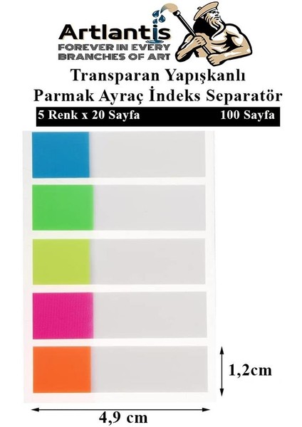 Kendinden Yapışkanlı Ayraç Postit 5 Renkli 1 Adet Yapışkanlı Not Kağıdı Transparan Parmak Ayraç Indeks Seperatör 5'li Mini