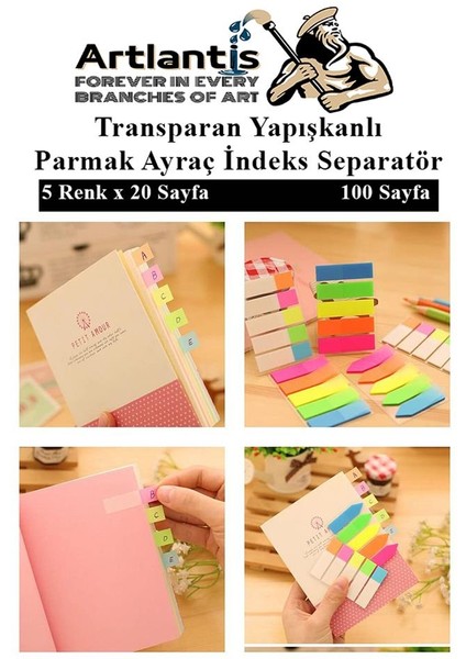 Kendinden Yapışkanlı Ayraç Postit 5 Renkli 1 Adet Yapışkanlı Not Kağıdı Transparan Parmak Ayraç Indeks Seperatör 5'li Mini