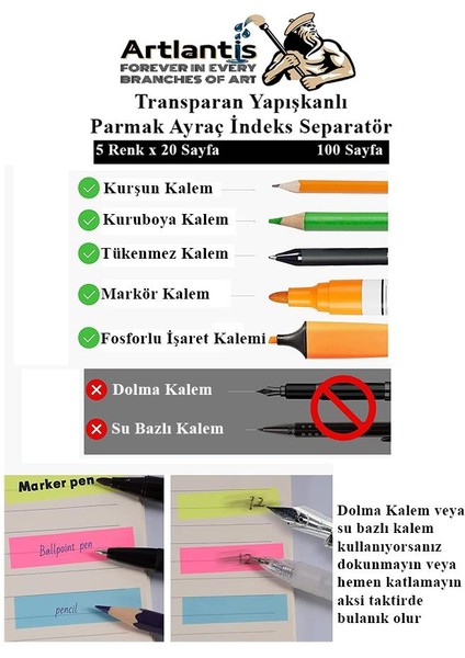 Kendinden Yapışkanlı Ayraç Postit 5 Renkli 1 Adet Yapışkanlı Not Kağıdı Transparan Parmak Ayraç Indeks Seperatör 5'li Mini