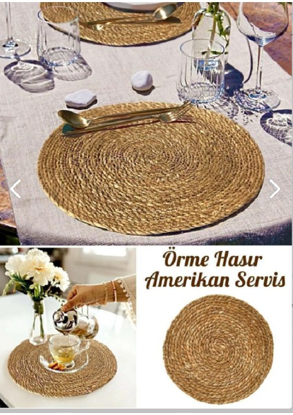 6'lı Hasır Supla Örgü Amerikan Servis Tabak Tava Tencere Altlığı Bambu Sofra Servis Sunum