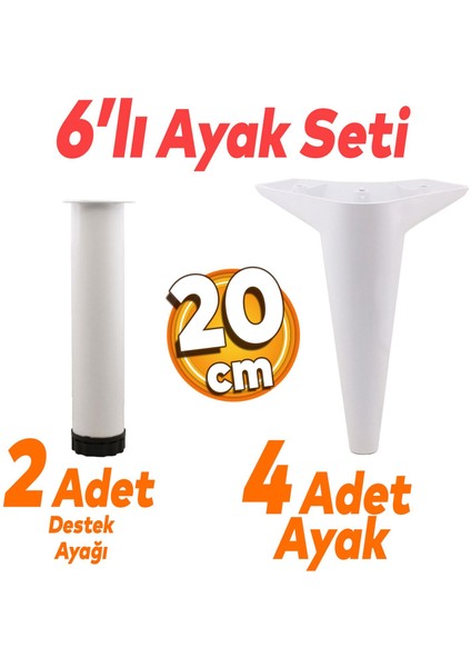 Aspen 6'lı Set Mobilya Tv Ünitesi Çekyat Koltuk Kanepe Baza Destek Ayağı Ayakları 20 Cm Ayak Beyaz
