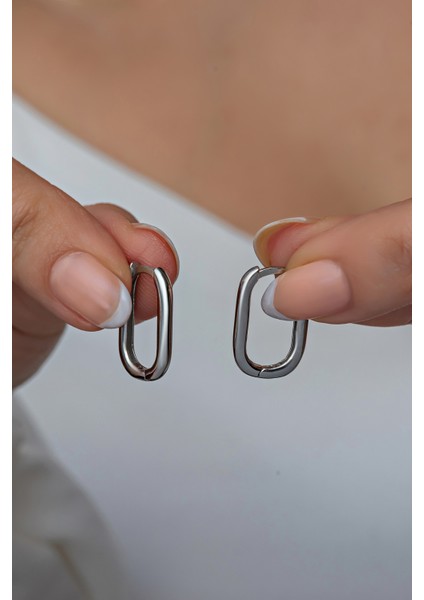 925 Ayar Gümüş Rodyumlu Taşsız Dikdörtgen Küpe