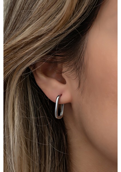 925 Ayar Gümüş Rodyumlu Taşsız Dikdörtgen Küpe fiyatları