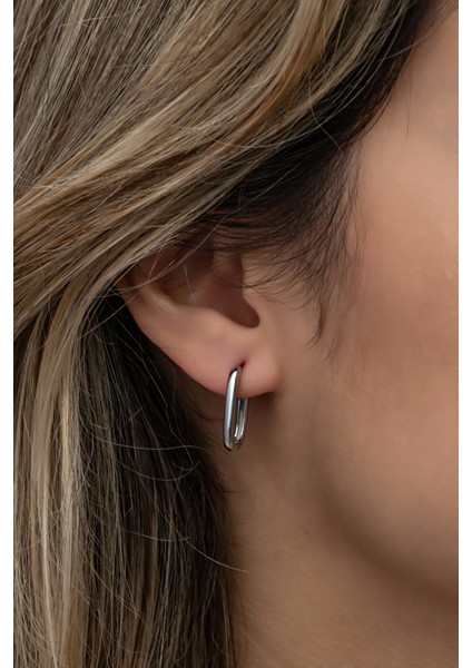 925 Ayar Gümüş Rodyumlu Taşsız Dikdörtgen Küpe modelleri