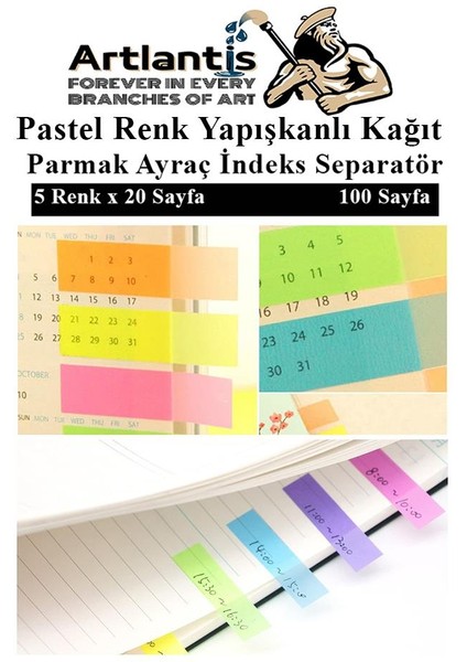 Kendinden Yapışkanlı Ayraç Postit 5 Renkli 1 Adet Yapışkanlı Not Kağıdı Transparan Parmak Ayraç Indeks Seperatör 5'li Mini