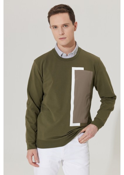 ALTINYILDIZ CLASSICS Erkek Haki Standart Fit Normal Kesim Bisiklet Yaka Sweatshirt