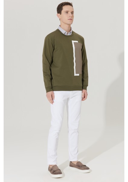 ALTINYILDIZ CLASSICS Erkek Haki Standart Fit Normal Kesim Bisiklet Yaka Sweatshirt